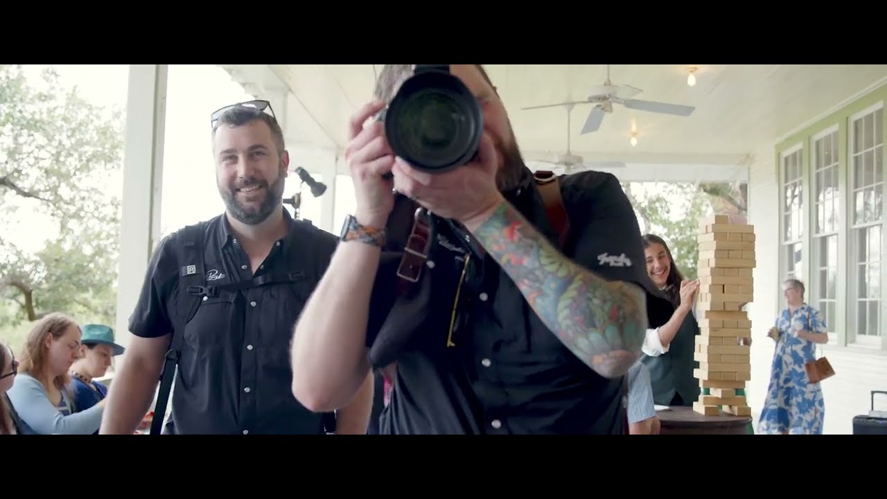 Gabe and Kyle shooting a wedding at Star Hill Ranch, behind the scenes