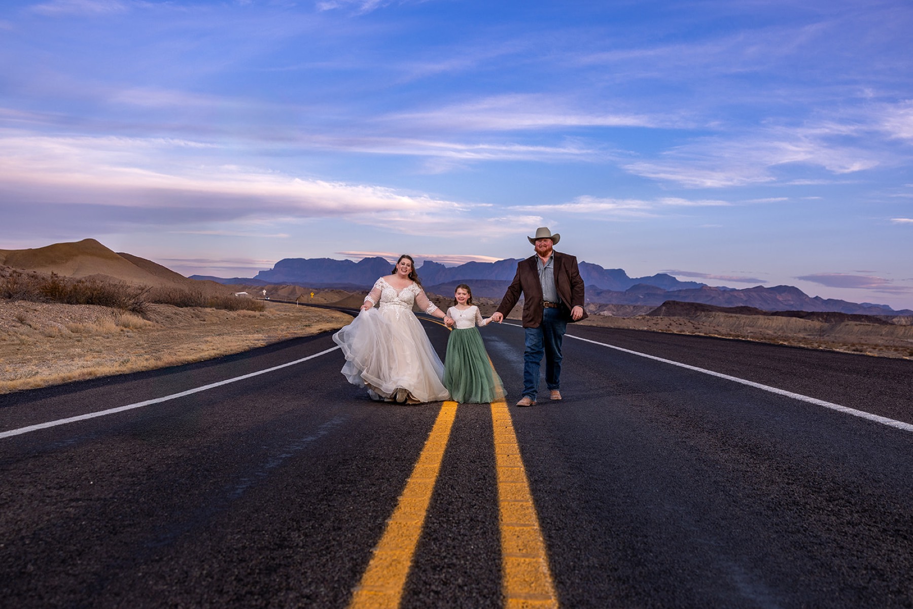 Terlingua wedding portrait at dusk