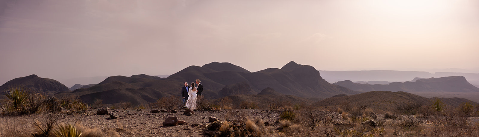 Izzy and Frank at their Big Bend desert wedding at dusk by GR Weddings