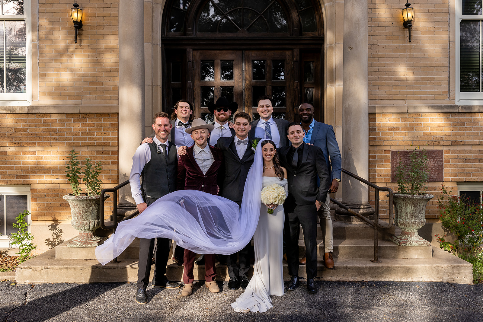 Jake and Athena with their wedding party at Club Charles, Kerrville, by GR Weddings