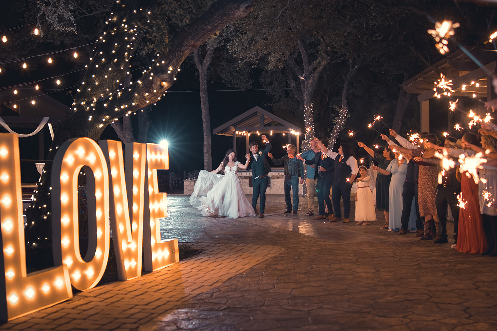 Sparkler exit at the end of a Ranch Austin wedding by GR Weddings