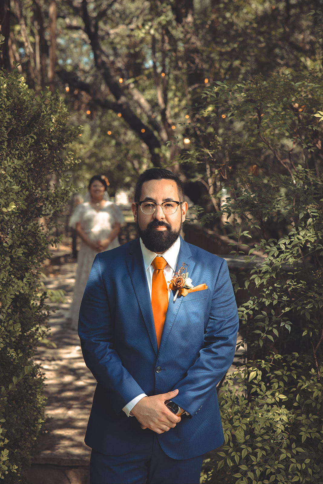 Golden hour wedding portrait at Scenic Springs, Helotes, by GR Weddings